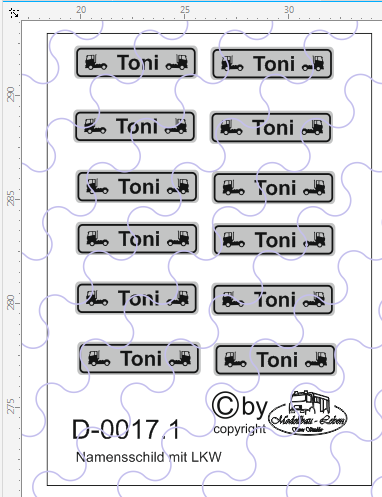 D-0017.1 Namensschild mit LKW Motiv 12 Stück - 1:87 Decal