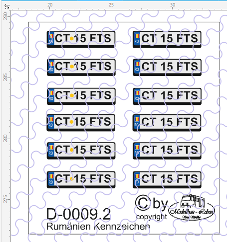 D-0009.2 Kennzeichen Rumänien-Nummernschild Euro 12 Stück - 1:87 Decal