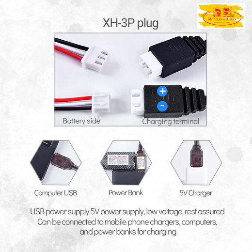 ML7651 - USB Ladegerät Kabel, USB-Ladekabel 7,4 V 1000 mA Ladekabel mit XH-3P-Anschluss