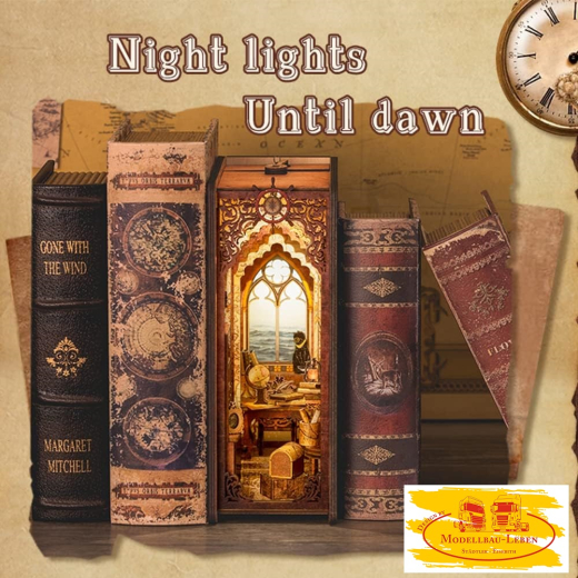 Cutefun BK02 - Miniatur Haus Book Nook Holzpuzzle Sailing Memory Art Modellbausätze mit LED-Licht