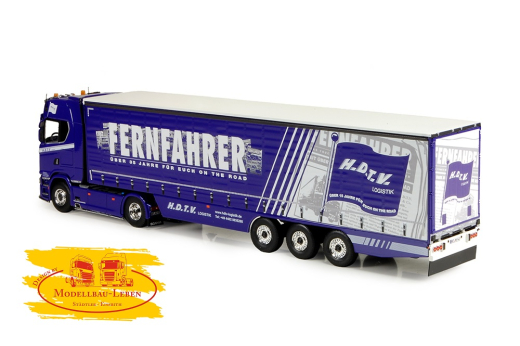 Tekno 74879 Scania Schiebeplanen-Auflieger Fernfahrer / HDTV Logistik 1:50