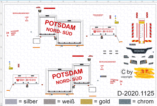 D-2020.1125 - Decalsatz Empl Bergefahrzeug Beschriftung Potsdam Nord-Süd Wrecker 1:87