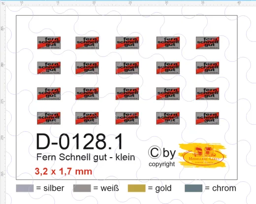 D-0128.1 Fern Schnell Gut Schild klein - Decalsatz 20 Stück 1:87