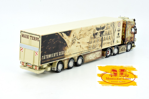 Tekno 83112 Scania R Topline Kühlkoffer Sattelzug Maik Terpe Tätowieren gegen Krebs - 1:50