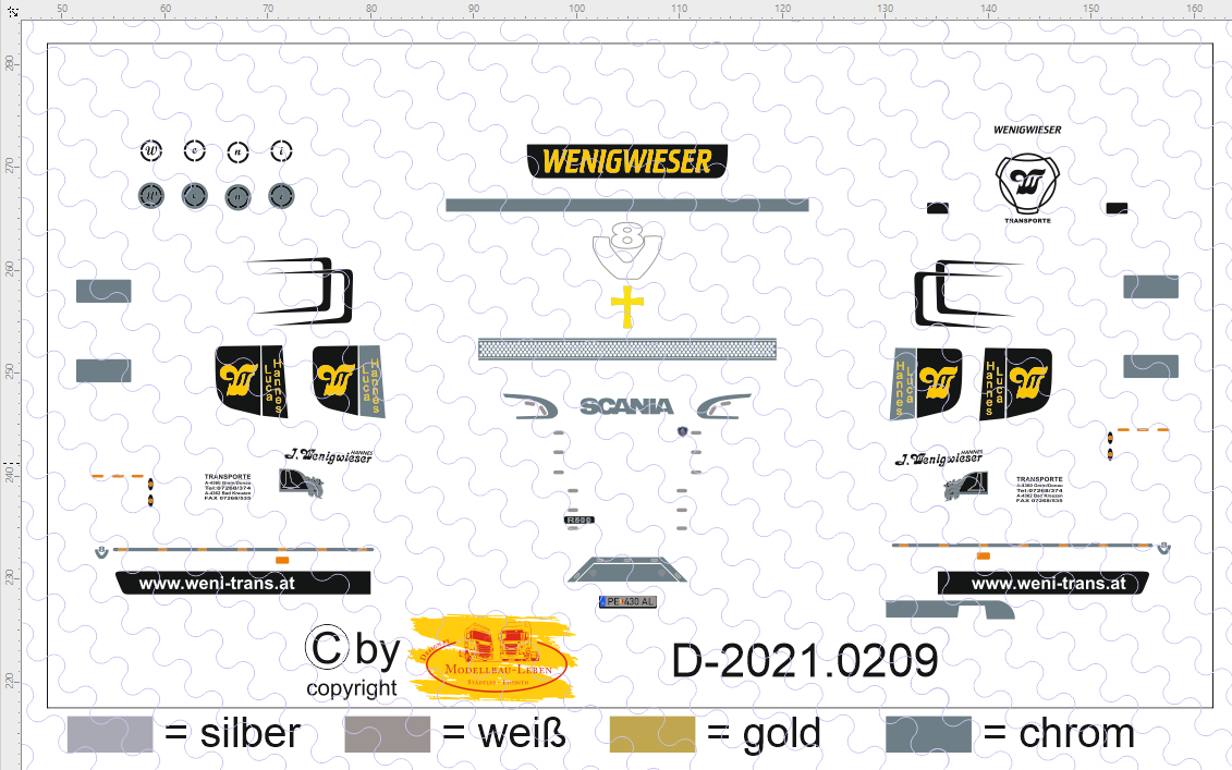 D-2021.0209 Decalsatz Wenigwieser Zugmaschine Scania Version II - 1 Stk - 1:87