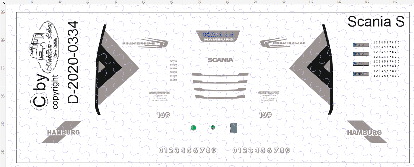 D-2020.0334 Decalsatz Garbe Hamburg Zugmaschine Scania S Hamburger SV - 1 Stk - 1:87