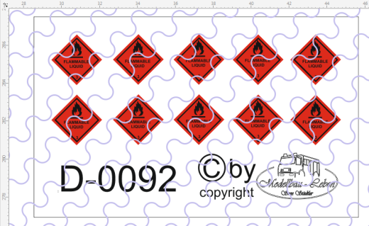 D-0092 Warntafel 3 , Entzündbare flüssige Stoffe, 10 Stück Decalsatz 1:87