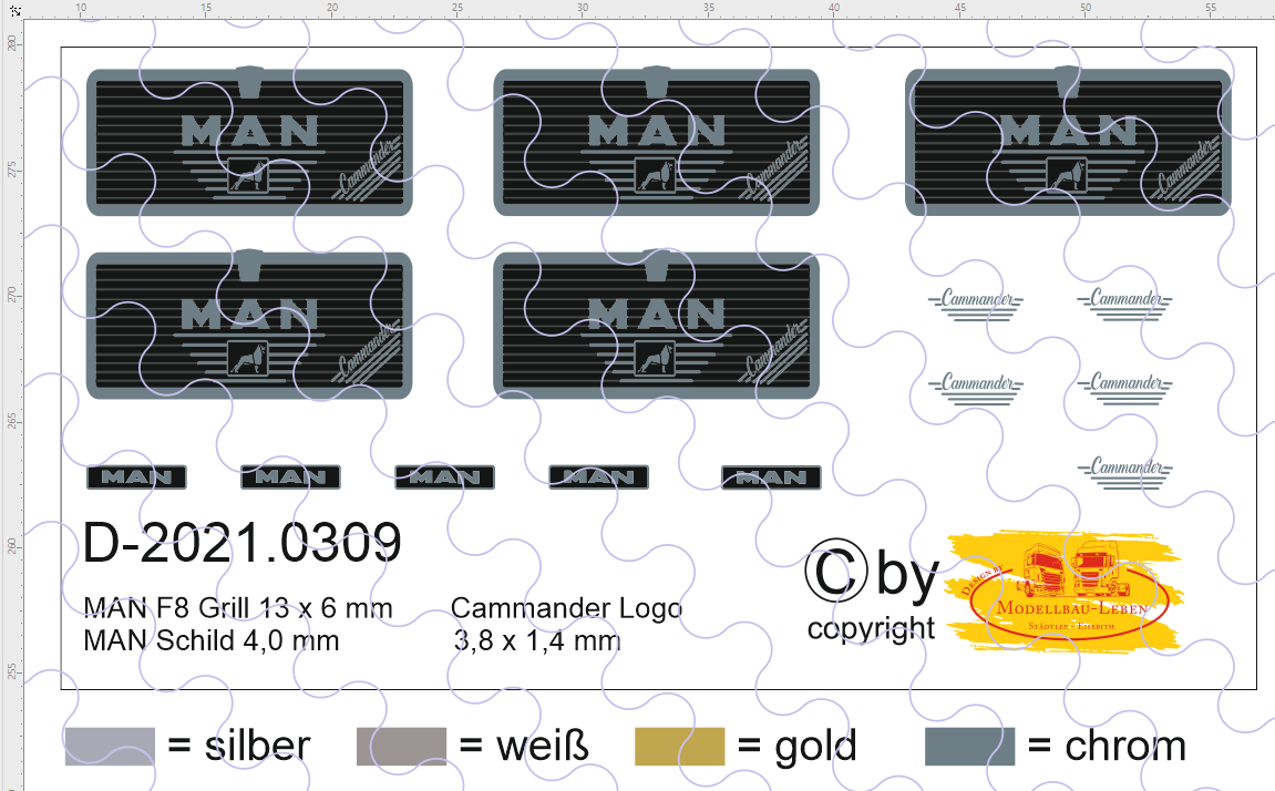 D-2021.0309 - Decalsatz MAN Kühlergrill, Schild und Cammander Logo 1:87