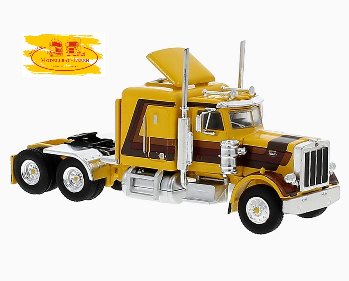 Brekina 85703 Peterbilt 359 orangegelb braun US Zugmaschine , Hauber, 1:87