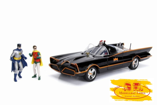 Jada Toys 98625 - Batmobile mit Licht & Diecast Figuren, Batman und Robbie 1:18