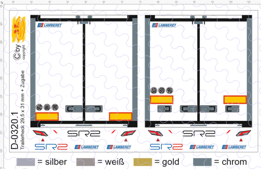 D-0320.1 Trailerheck Lamberet - 2 Stück plus Rückleuchten und SR2 Schriftzug 1:87