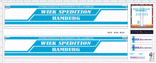 D-2018.0335 Decalsatz Wiek Hamburg Kühlkoffer Aufieger - 1 Stk - 1:87