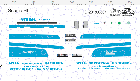 D-2018.0337 Decalsatz Wiek Hamburg Zugmaschine Scania HL - 1 Stk - 1:87