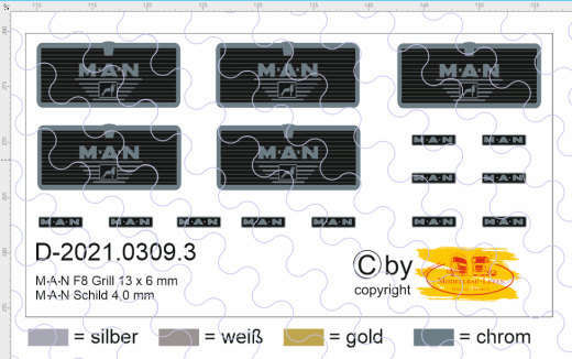 D-2021.0309 - Decalsatz MAN Kühlergrill, Schild und Cammander Logo 1:87