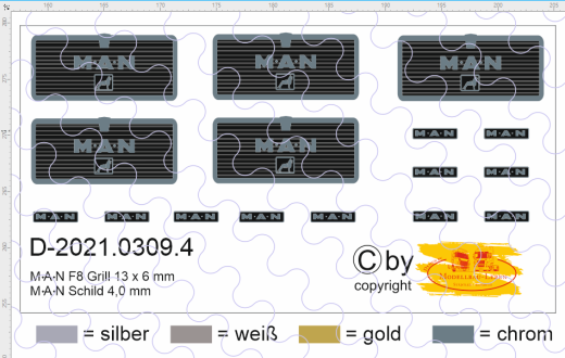 D-2021.0309 - Decalsatz MAN Kühlergrill, Schild und Cammander Logo 1:87