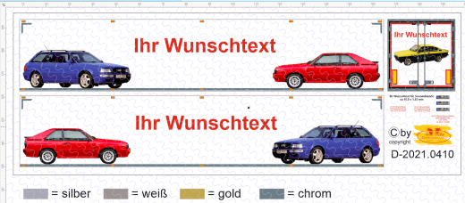 D-2021.0410 - Decalsatz für Auflieger und Zugmaschine mit Autos - 1:87