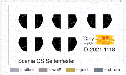 D-2021.1118 - Decalsatz Scania CS CR Seitenfester 5 Paar 1:87