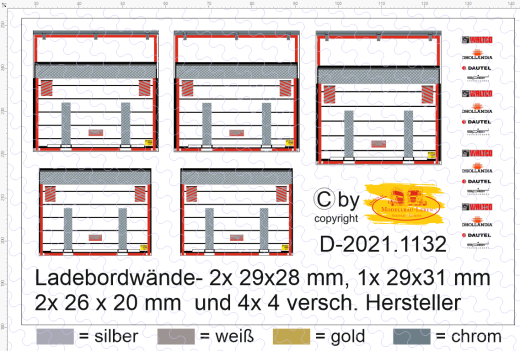 D-2021.1132 Hebebühne - Ladebordwand Decal für Trailerheck verschiedne Maße 1:87