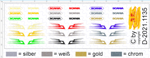 D-2021.1135 - Decalsatz Scania Schriftzüge und Dachzacken in 9 Farben 1:87