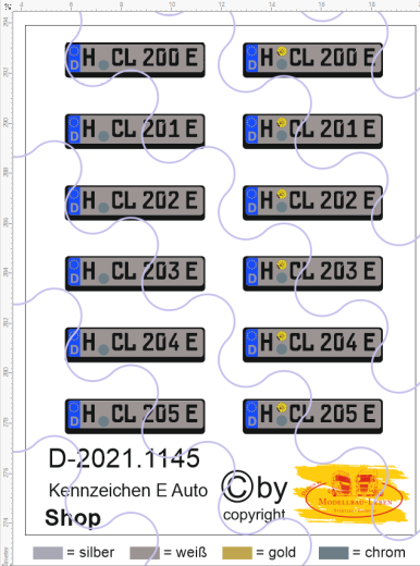 D-2021.1145 Frei wählbare Wunsch Kennzeichen für E Autos 12 verschiedene 1:87 Decal