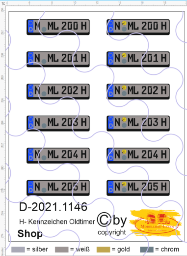 D-2021.1146 Frei wählbare Wunsch Kennzeichen für Oldtimer H Kennzeichen 12 verschiedene 1:87 Decal