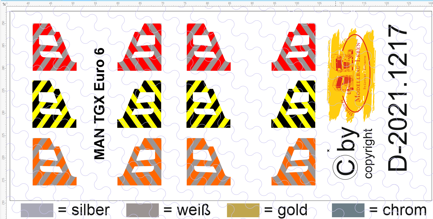 D-2021.1217 - Decalsatz für Stoßstange MAN TGX Euro 6 Warnmakierung - 6 Paar 1:87