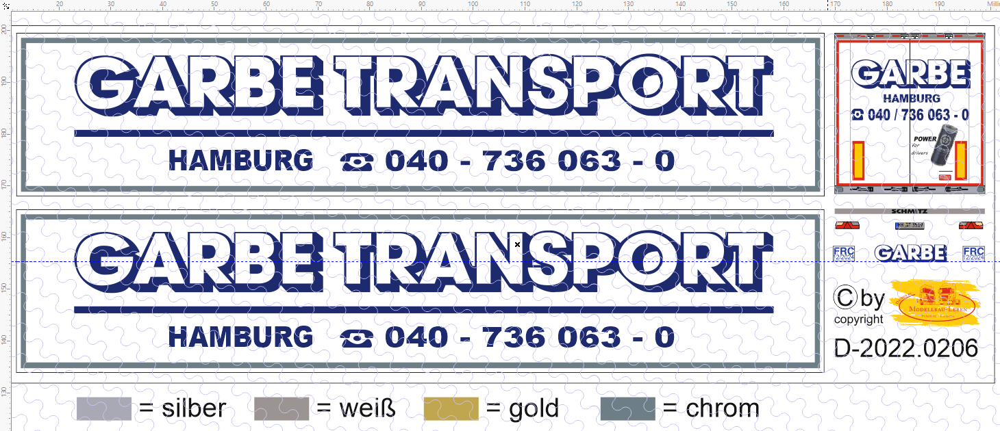 D-2022.0206 Decalsatz Garbe Hamburg Aufieger / Kühlkoffer - 1 Stk - 1:87