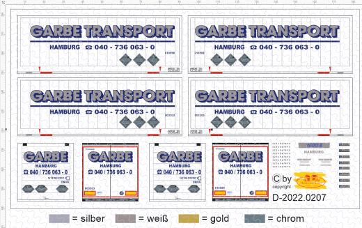 D-2022.0207 Decalsatz Garbe Hamburg Wechselbrücken Koffer - 1 Stk - 1:87