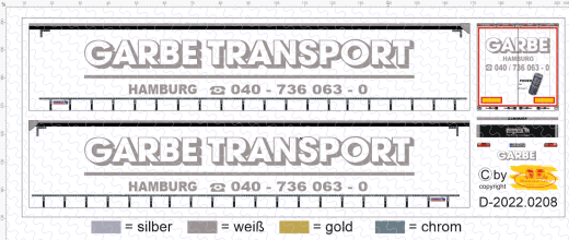 D-2022.0208 Decalsatz Garbe Hamburg Planen- Aufieger - 1 Stk - 1:87