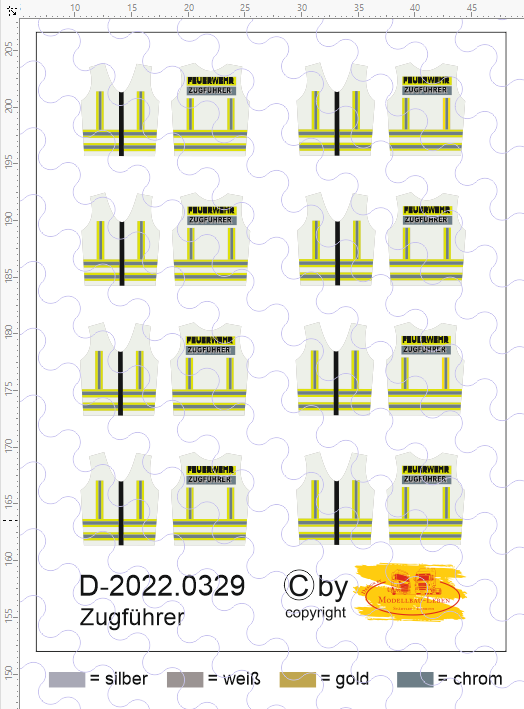 D-2022.0329 Einsatzwesten Zugführer Decalsatz 8 Stück 1:87