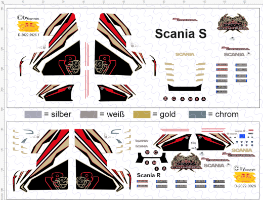 D-2022.0926 - Decalsatz für Scania S oder R Chimera - 1 Satz - 1:87