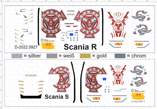 D-2022.0927 - Decalsatz für Scania S oder R Airbrush Vabis - 1 Satz - 1:87