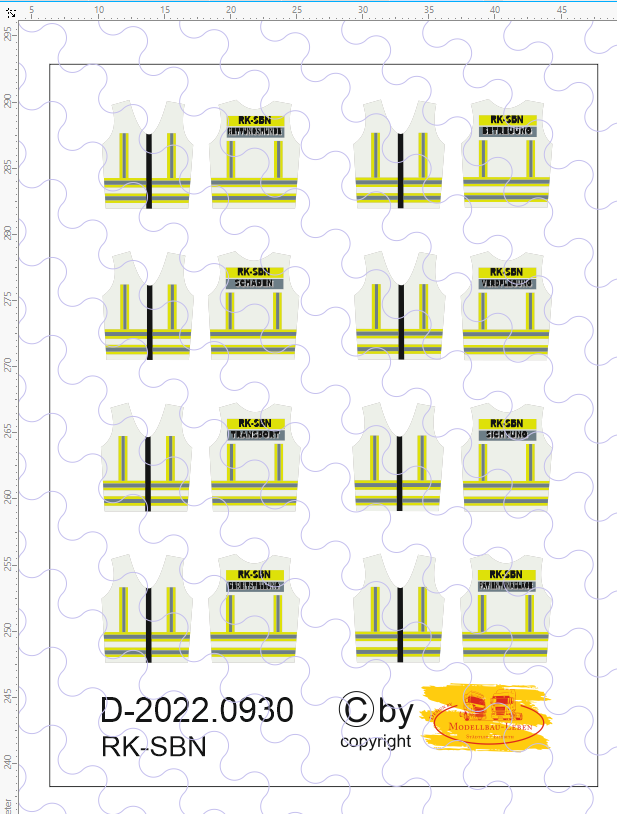 D-2022.0930 Einsatzwesten RK-SBN Decalsatz 8 verschiedene Einsatzbereiche 1:87