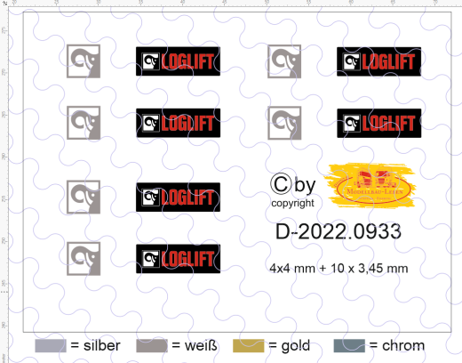 D-2022.0933 Decals Loglift Logos 4x4 mm + 10x3,45 mm - 6 Stück 1:87