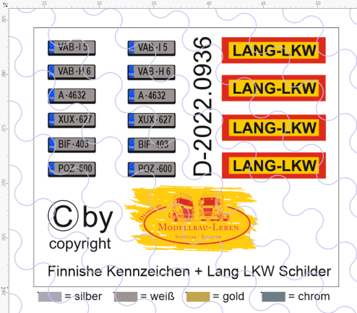 D-2022.0936 Finnische Kennzeichen und LANG LKW Schilder 1:87 Decal