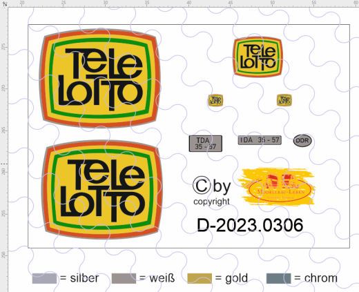 D-2023.0306 Decalsatz Osttalgie Beschriftung für Robur Planen LKW Tele Lotto mit Kennzeichen 1:87