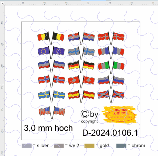 D-2024.0106 Decalsatz Gekreuzte Länderflaggen für Windabweiser oder Sonnenblenden 1:87