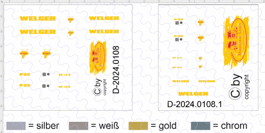 D-2024.0108 Decalsatz für Feldbahnschmieden Modell Welger AP12K 1:87