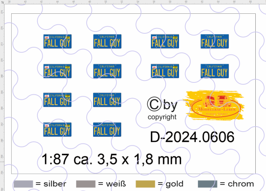 D-2024.0606 Kennzeichen California Fall Guy Colt Sievers 1:87 - 6 Paar