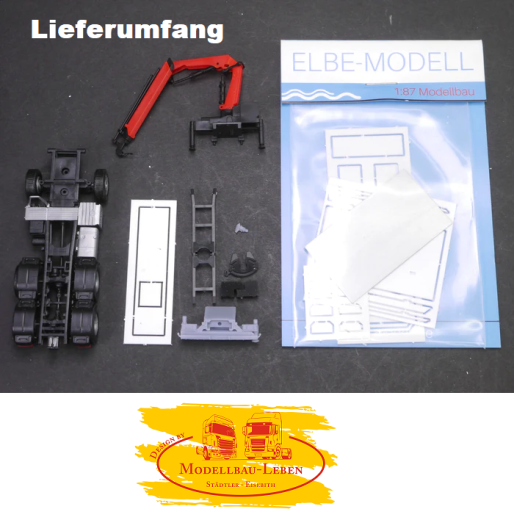 EM180 Komplettbausatz 3achs Pritschen LKW mit Ladekran ohne Kabine 1:87