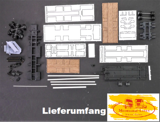EM183 Bausatz Tandem Hängerzug Pritsche Ladekran ohne Bordwände 1:87
