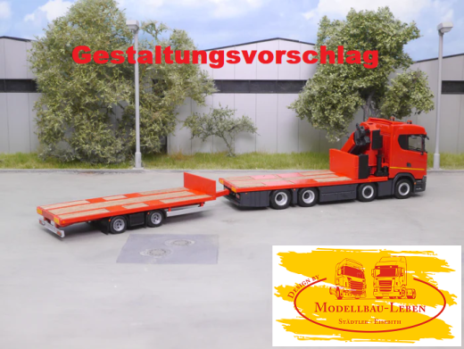 EM183 Bausatz Tandem Hängerzug Pritsche Ladekran ohne Bordwände 1:87
