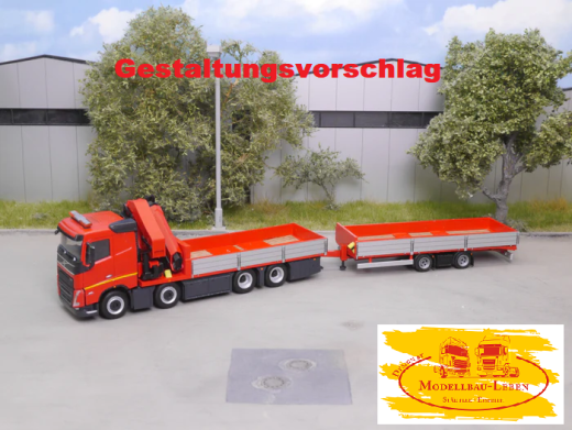 EM184 Bausatz Tandem Hängerzug Pritsche Ladekran mit Bordwände 1:87