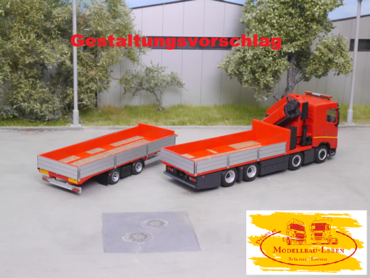 EM184 Bausatz Tandem Hängerzug Pritsche Ladekran mit Bordwände 1:87