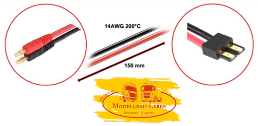 Absima 3040036 - Ladekabel 4mm Goldkontaktstecker passend f. Traxxas 150mm