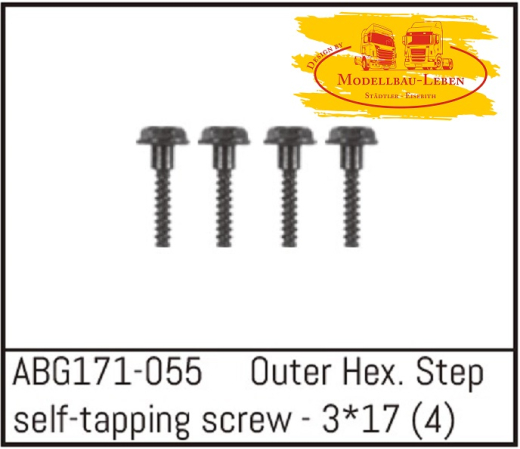 Absima ABG171-055 Outer Hex. Step Self-Tapping Screw M3*17 Radschrauben 4 Stück