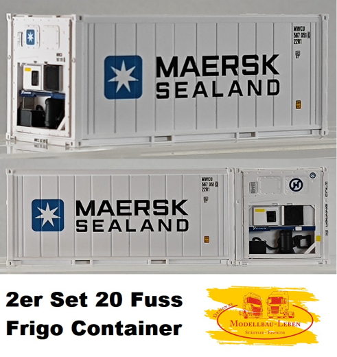 PI12300 2er Set 20&quote; Frigo Container MAERSK Sealand, weiß 1:87