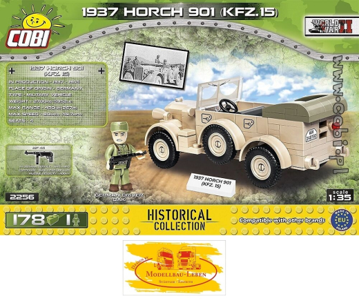 Cobi 2256 Historical Collection World War II 1937 Horch 901 kfz.15 Bausatz 185 Teile 1 Figur