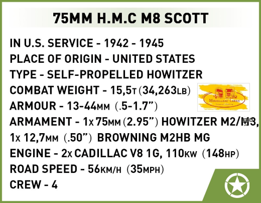 Cobi 2279 Historical Collection World War II H.M.C M8 Scott Bausatz 525 Teile 1 Figur