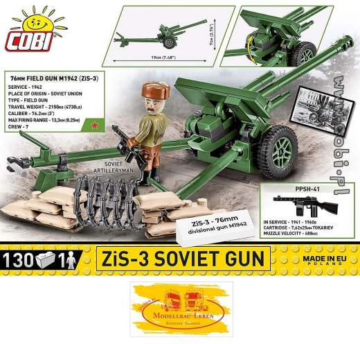 Cobi 2293 Historical Collection World War II ZiS-3 76 mm Divisional Gun M1942 Bausatz 130 Teile 1 Fi